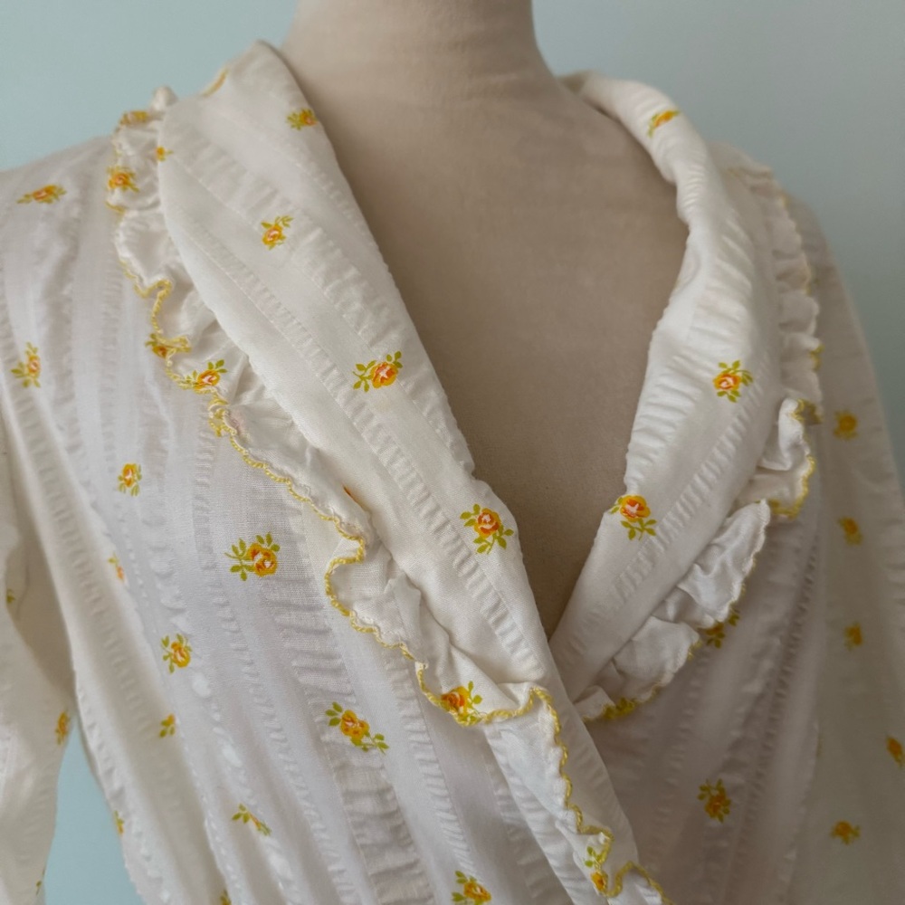 🌼 Vintage Miss Elaine Union Made Seersucker Wrap Dress Robe Sz S/M 🌼 - Picture 3 of 16